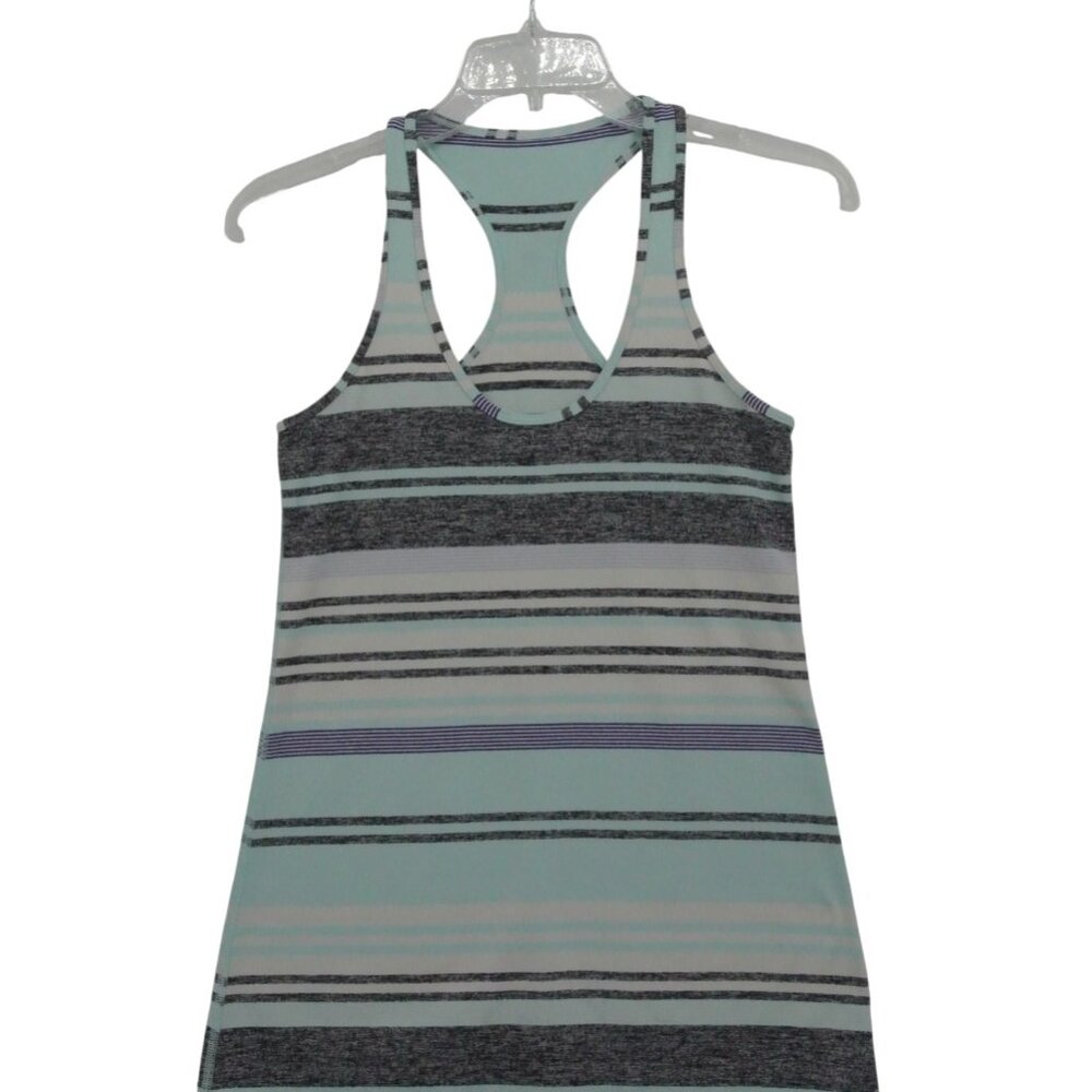 Lululemon Mint‎ & Gray Striped Racerback Tank – Built‑In Shelf Bra (4–6)